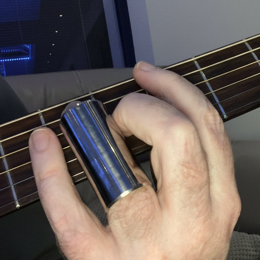 51mm Steel Guitar Slide being used on a guitar.