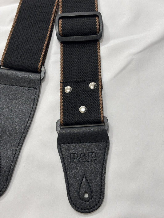 P&P Guitar Strap - Black with Chrome Rivets, Adjustable | Guitars Limited