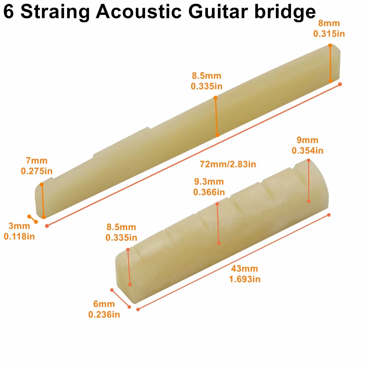 Unbleached Bone Acoustic Guitar Saddle and Nut Set - Compensated, 6.7mm String Spacing | Guitars Limited
