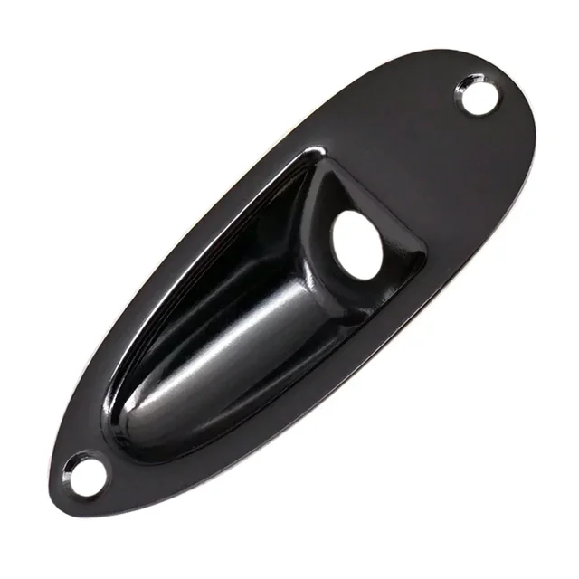 Black electric guitar Boat-style Jack Plate on a white background.