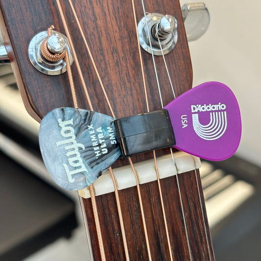 Guitar Headstock Pick Holder - Black Rubber, Holds 2-6 Picks, Fits Between Nut & Capstan | Guitars Limited