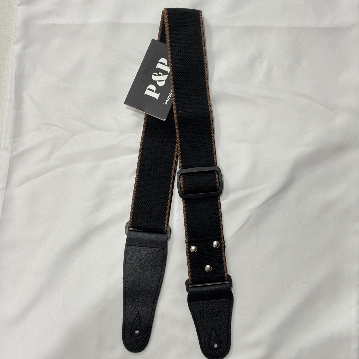 P&P Guitar Strap - Black with Chrome Rivets, Adjustable | Guitars Limited