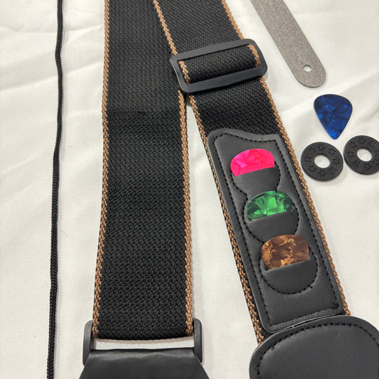 Beginner's Guitar Strap Set - 100% Cotton, Adjustable, with Picks & Accessories | Guitars Limited