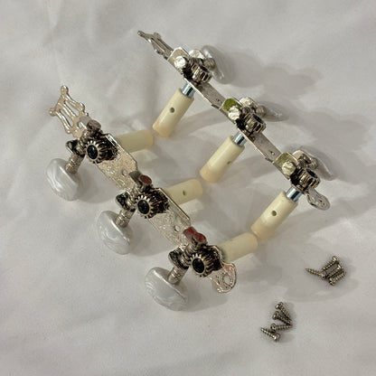 Classical Guitar Machine Heads - Gold & Chrome, Mother of Pearl Oval Buttons | Guitars Limited