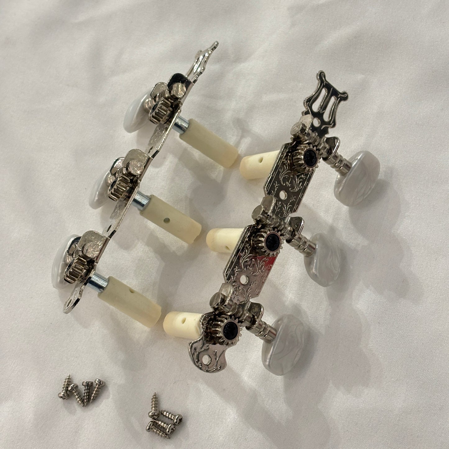 Classical Guitar Machine Heads - Gold & Chrome, Mother of Pearl Oval Buttons | Guitars Limited
