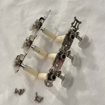 Classical Guitar Machine Heads - Gold & Chrome, Mother of Pearl Oval Buttons | Guitars Limited