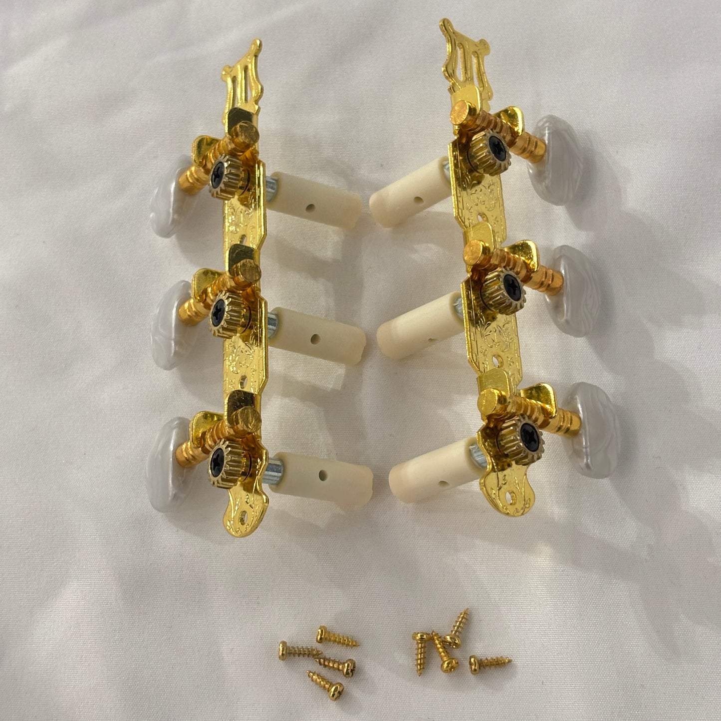 Classical Guitar Machine Heads - Gold & Chrome, Mother of Pearl Oval Buttons | Guitars Limited