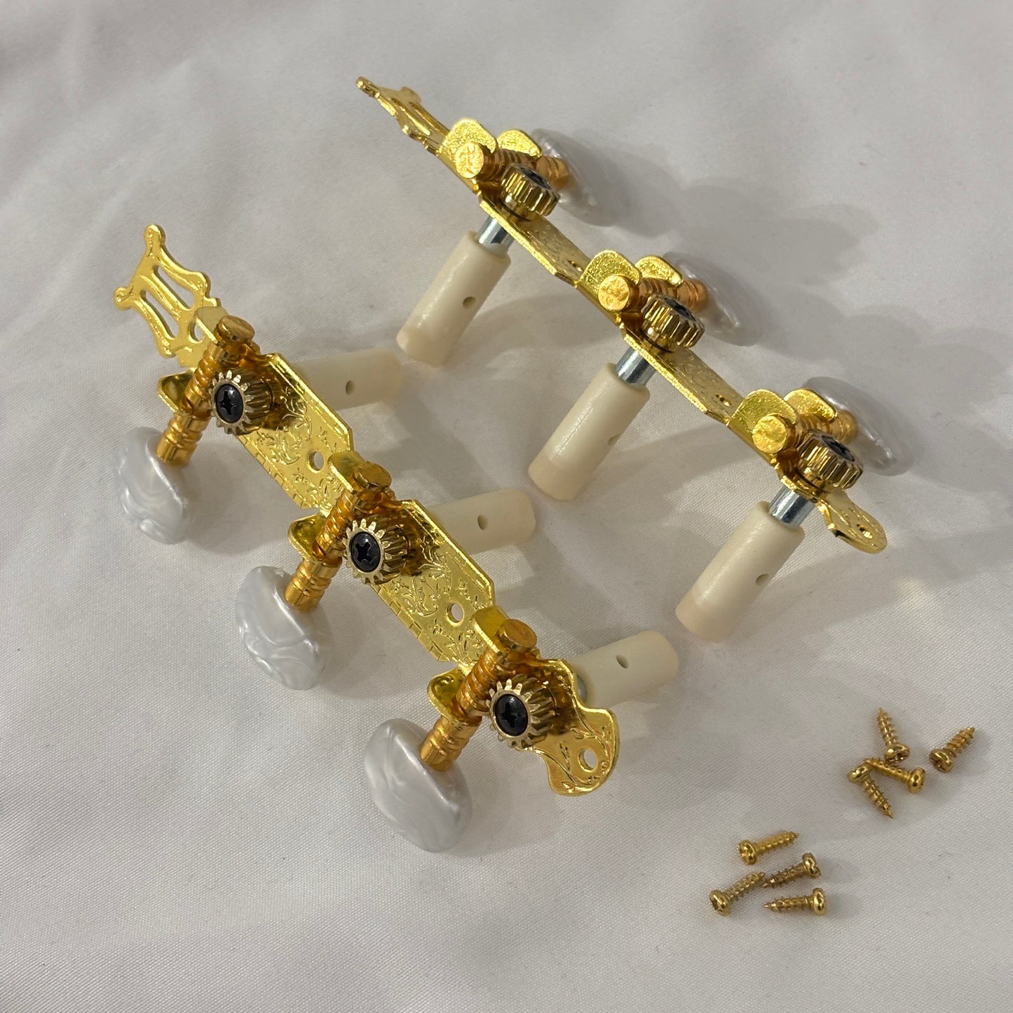 Classical Guitar Machine Heads - Gold & Chrome, Mother of Pearl Oval Buttons | Guitars Limited
