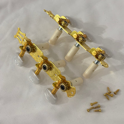 Classical Guitar Machine Heads - Gold & Chrome, Mother of Pearl Oval Buttons | Guitars Limited