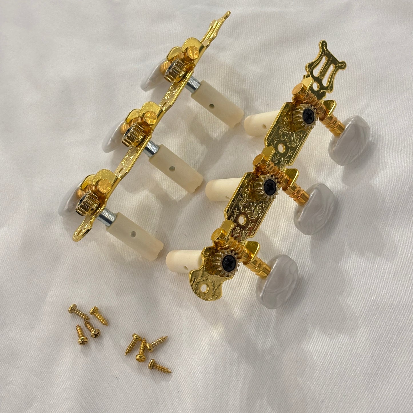 Classical Guitar Machine Heads - Gold & Chrome, Mother of Pearl Oval Buttons | Guitars Limited