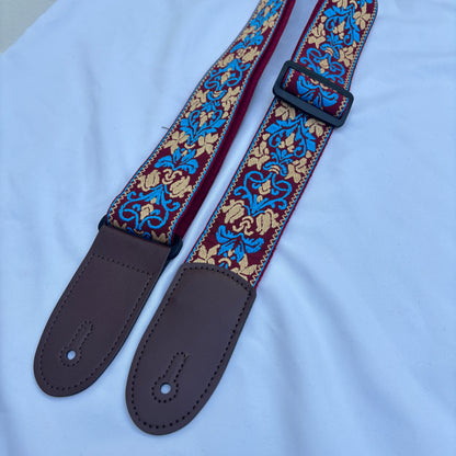Embroidered Guitar Strap - Adjustable, Various Patterns/Colours, PU Leather Ends | Guitars Limited