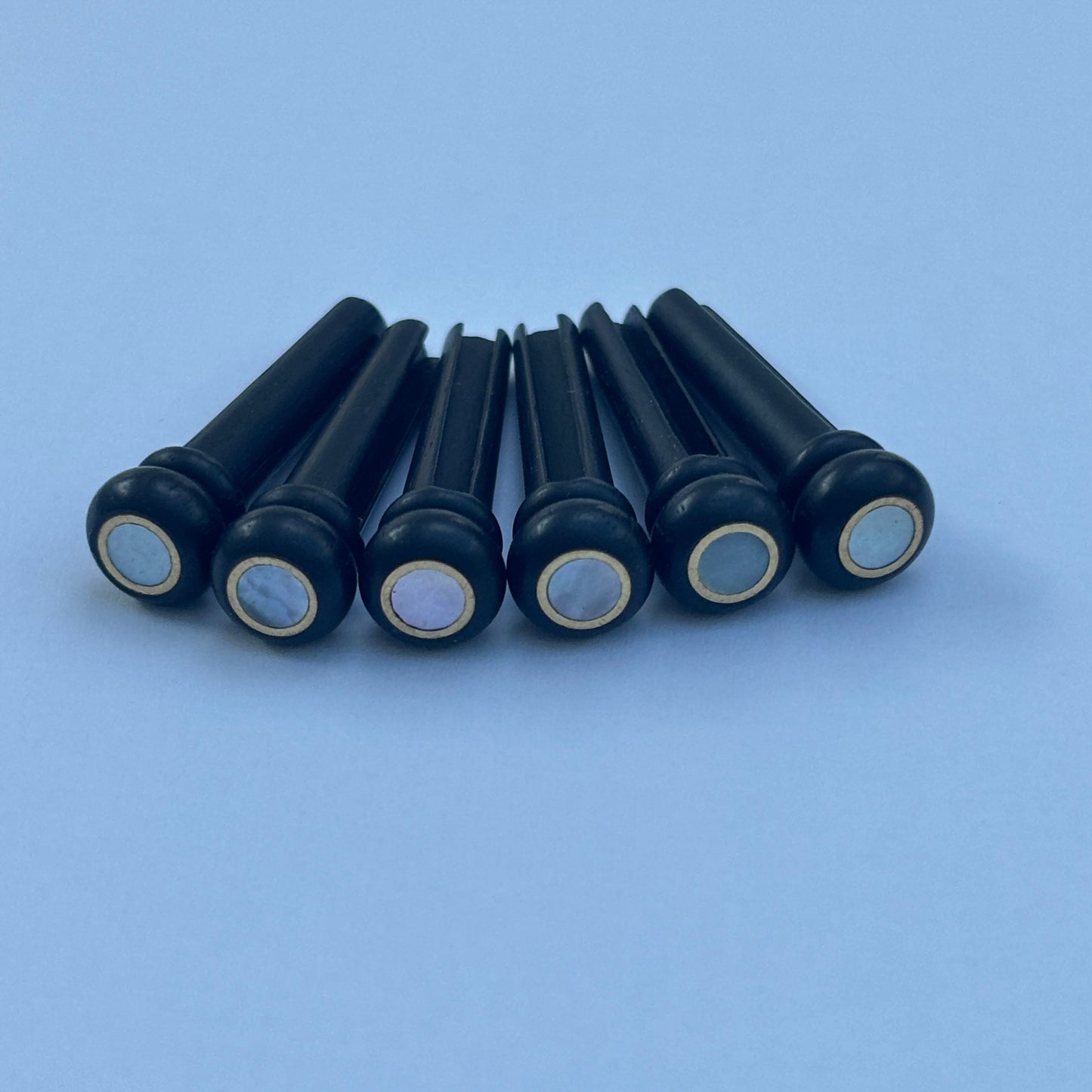 6 Ebony Acoustic Guitar Bridge Pins - Brass Ring & Mother of Pearl Dot Inlays | Guitars Limited