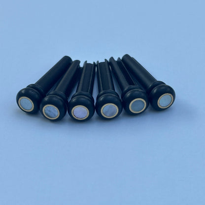 6 Ebony Acoustic Guitar Bridge Pins - Brass Ring & Mother of Pearl Dot Inlays | Guitars Limited