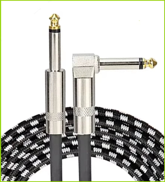 Guitar Cable - 6.35mm TRS Jack Lead, Straight to Right Angle, 1.5m/3m, Gold Plated | Guitars Limited