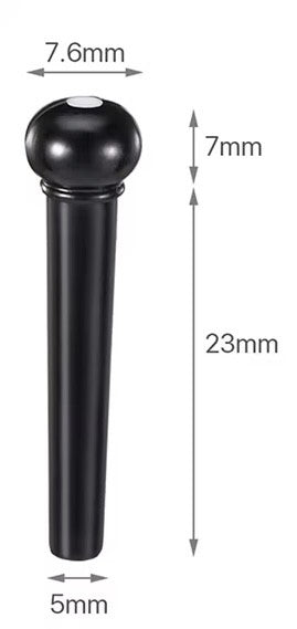 An Acoustic Guitar Bridge Pin with dimensions on a white background.