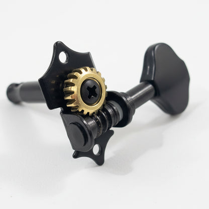 Black Grover/Gotoh-style acoustic guitar vintage open back guitar machine head on a white background.