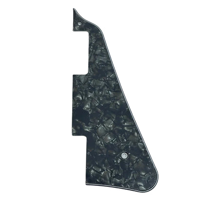 Black pearl electric guitar pickguard, LP-compatible, on a white surface.