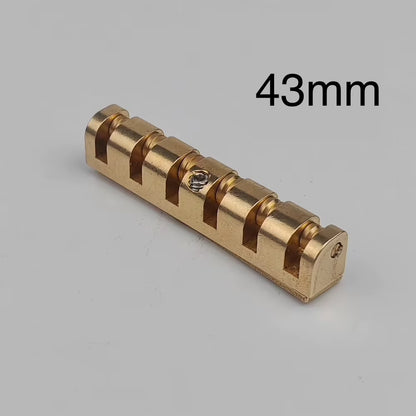 43mm brass electric guitar roller nut on a white background.