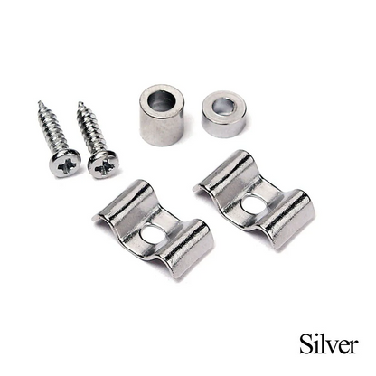 A pair of Chrome Guitar String Trees / Retainers on a White background.