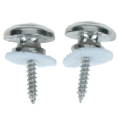 A pair of Chrome Mushroom Guitar Strap Buttons on a White background.