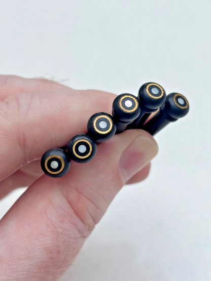 6 x Ebony Acoustic Guitar Bridge Pins - Brass Ring & Mother of Pearl (MoP) Dots | Guitars Limited