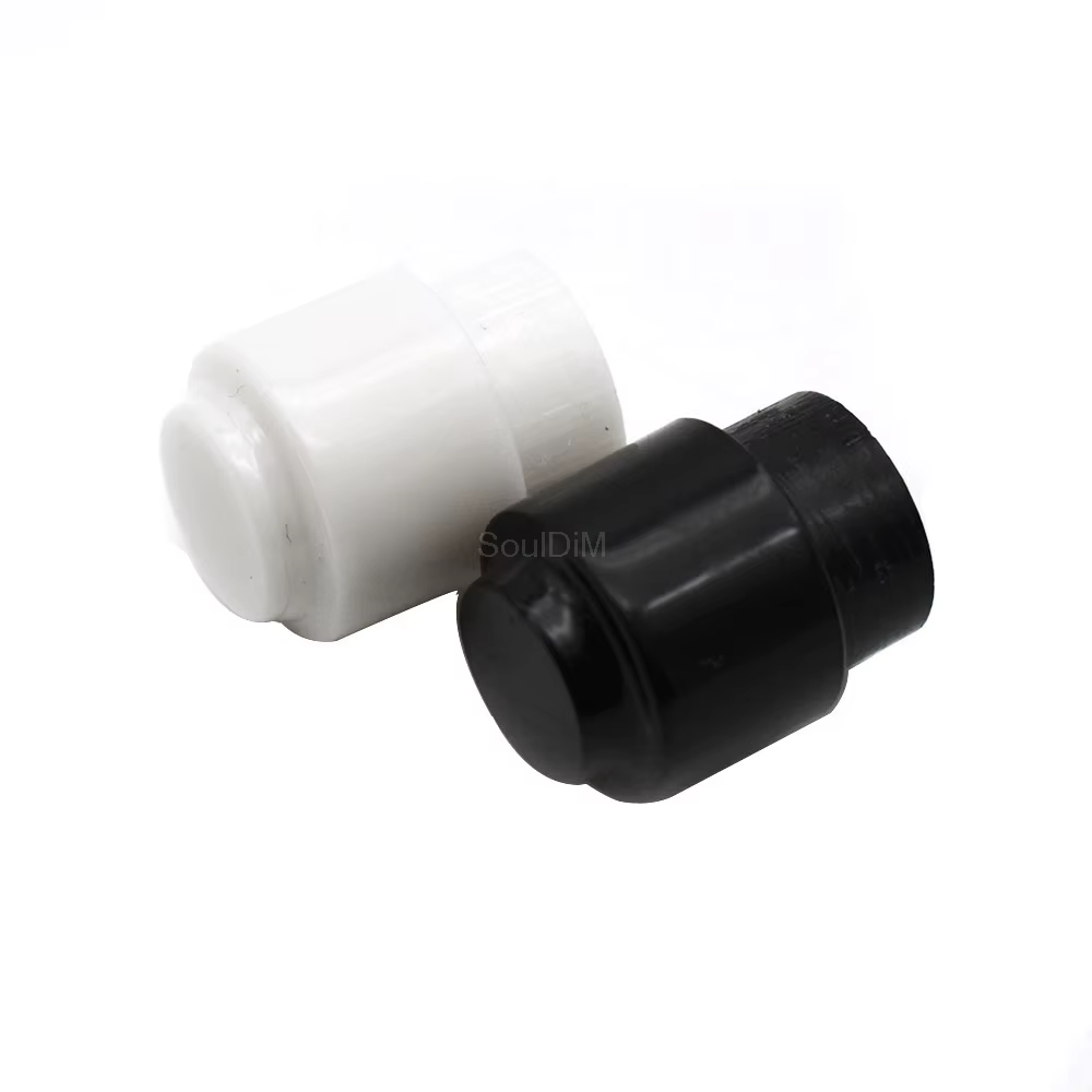 Side view of a Black and a White electric guitar Toggle Switch Tip on a White background.