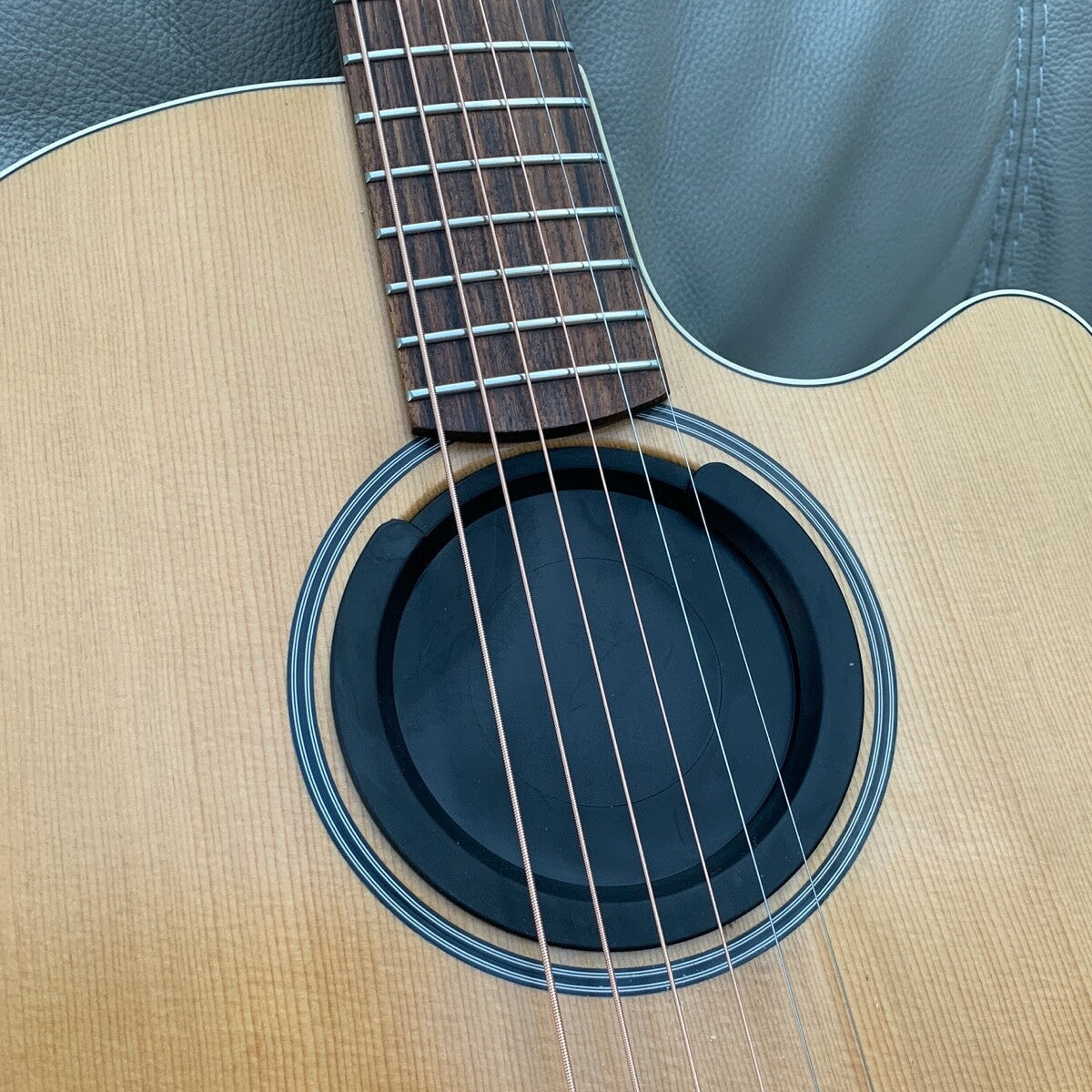 A Feedback Buster / Suppressor fitted to a bowl back guitar in a lounge.