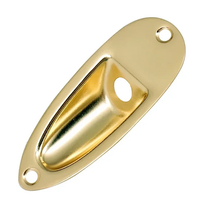 Gold electric guitar Boat-style Jack Plate on a white background.