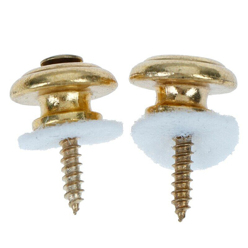 A pair of Gold Mushroom Guitar Strap Buttons on a White background.