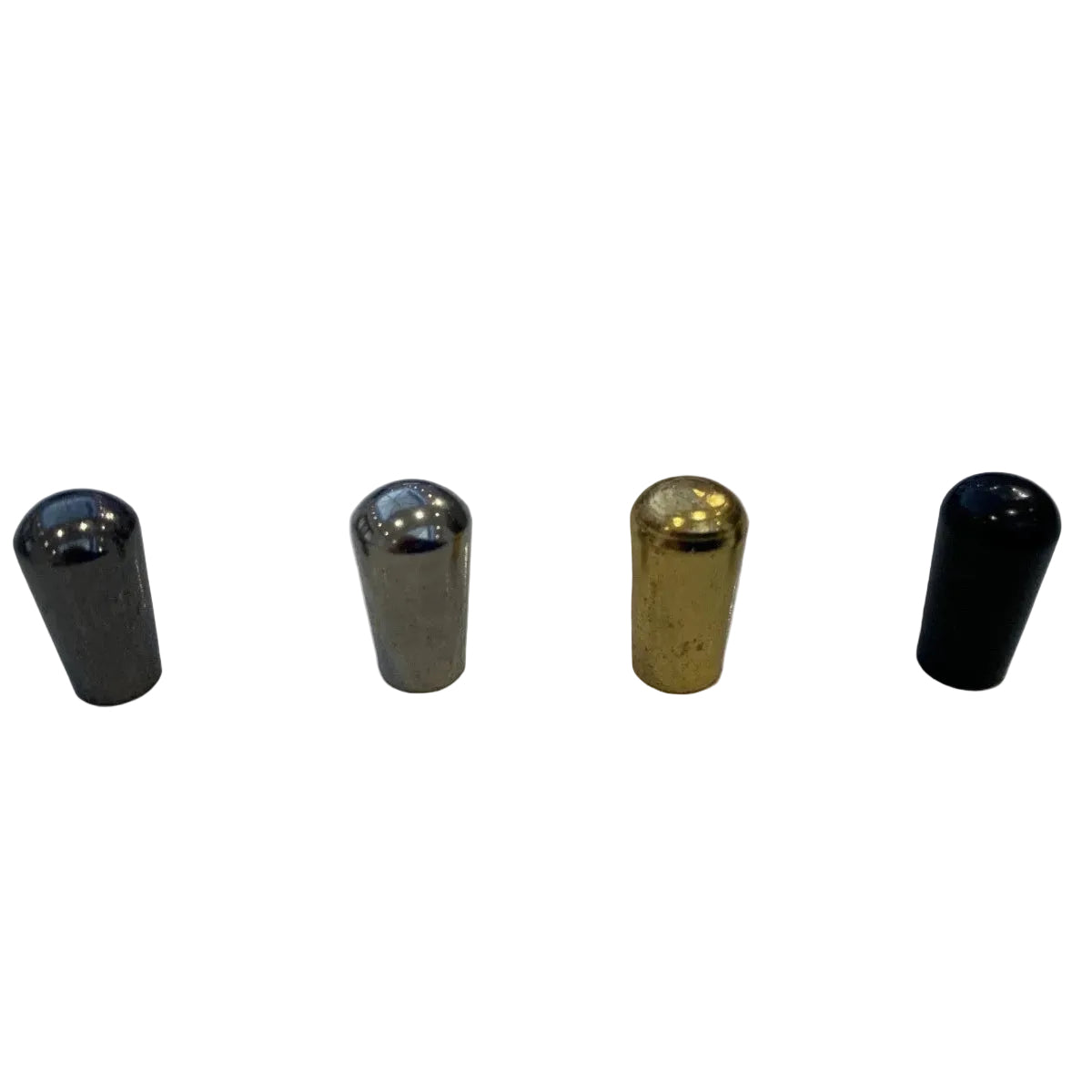 Four Electric Guitar Toggle Switch Tips, LP-compatible, in different colours on a white background.
