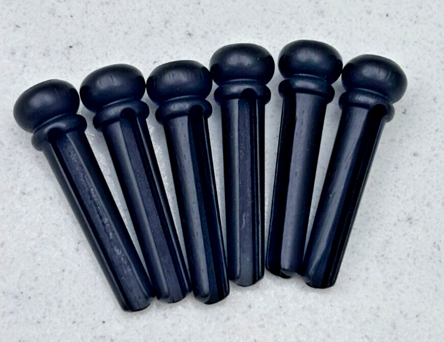6 x Ebony Acoustic Guitar Bridge Pins - Brass Ring & Mother of Pearl (MoP) Dots | Guitars Limited