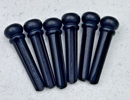 6 x Ebony Acoustic Guitar Bridge Pins - Brass Ring & Mother of Pearl (MoP) Dots | Guitars Limited