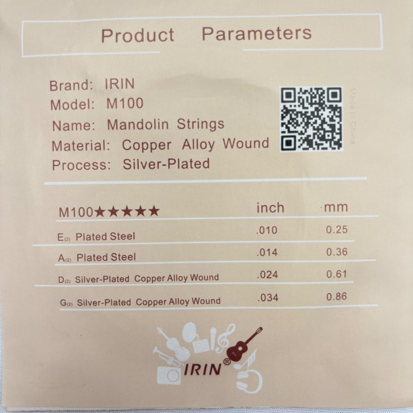 Full Set of 8 x Mandolin Strings by Irin | Guitars Limited
