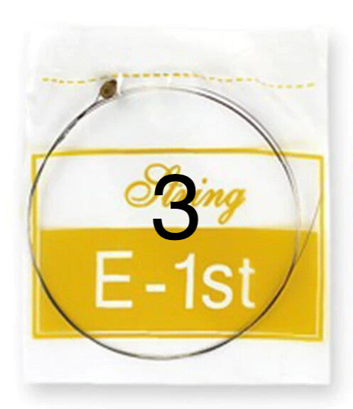 Acoustic Guitar High E Strings with a number '3' on a white background.