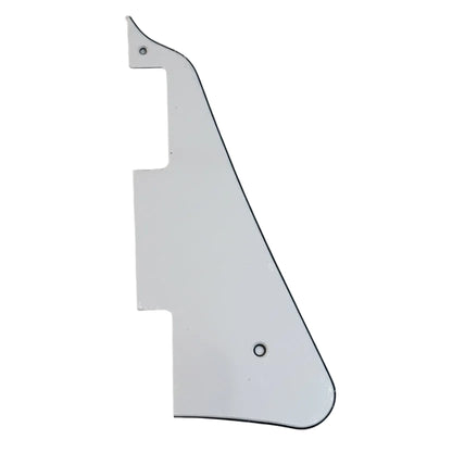 White electric guitar pickguard, LP-compatible, on a white surface.