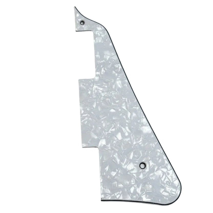 White pearl electric guitar pickguard, LP-compatible, on a white surface.