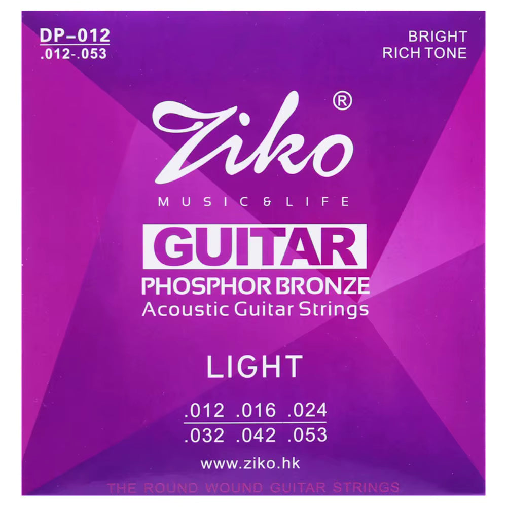 Ziko acoustic guitar strings packaging with purple background